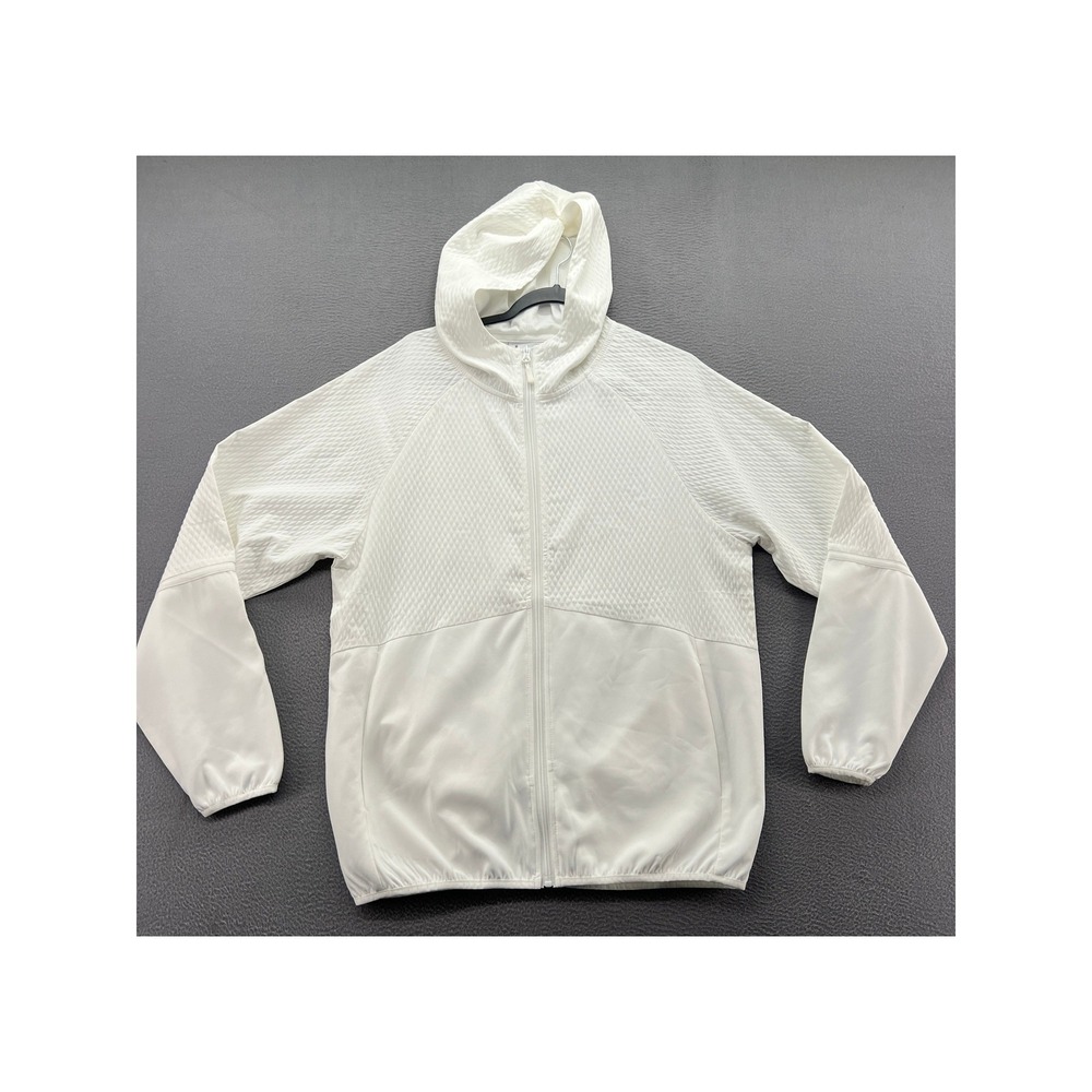 Linea Uomo Jacket Mens Sz M White Textured Diamond Quilted Full Zip Hoodie